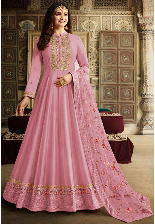 Prachi Desai Wedding Gown In Pink Dola Silk SISA202603C - ShreeFashionWear  