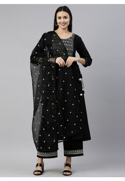 Black Cotton Readymade Salwar Pants SRNPV18802R - ShreeFashionWear  