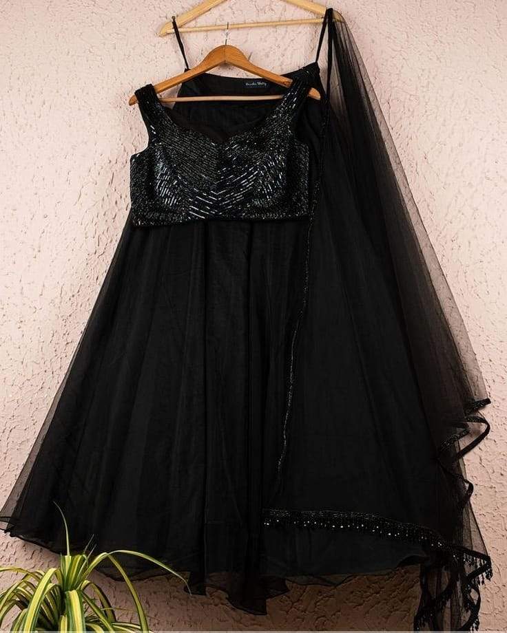 Black Designer Organza Net Evening Sequin Lehenga  INSPMAY425 - ShreeFashionWear  
