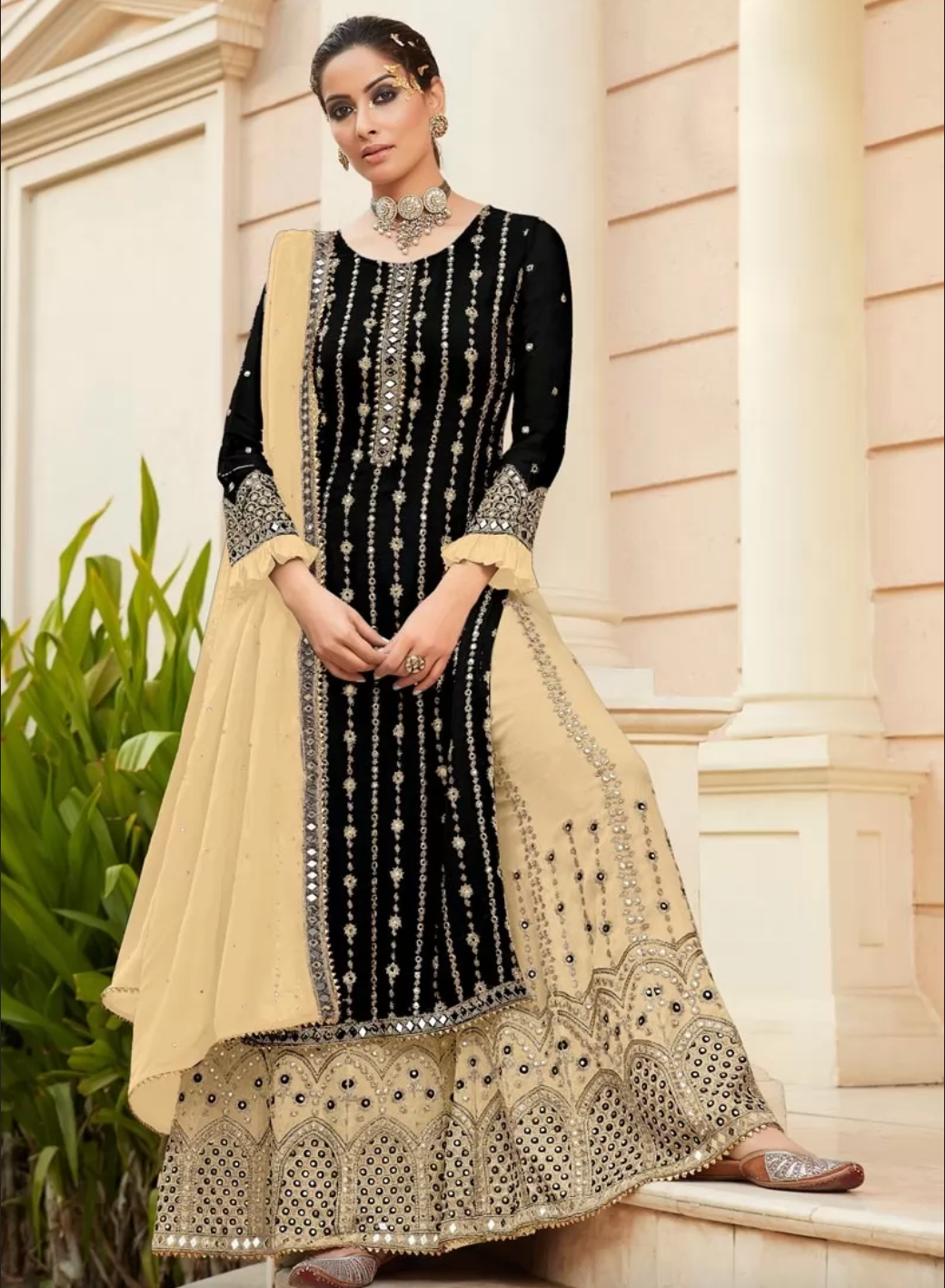 Cream Designer Palazzo Suit Pakistani Salwar Kameez Suit FZ111738 - ShreeFashionWear  
