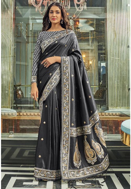 Black Indian Pakistani Woven Pure Silk Saree SFSA286401 - ShreeFashionWear  