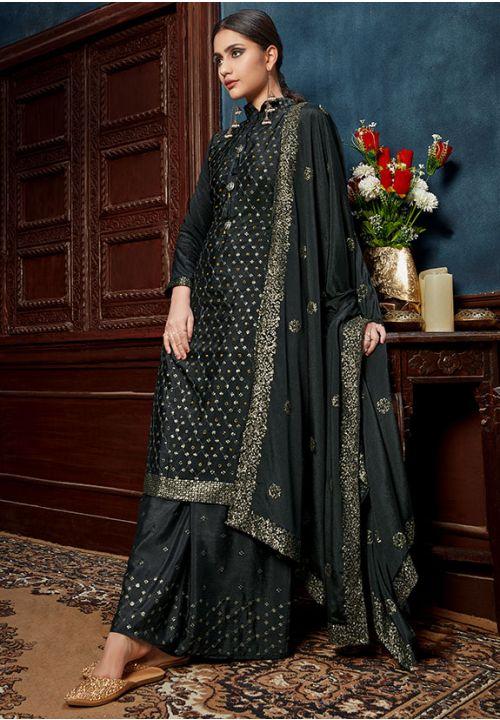 Black Party Palazzo Suit In Chinon Small- 3XLarge EXAPR48 - ShreeFashionWear  