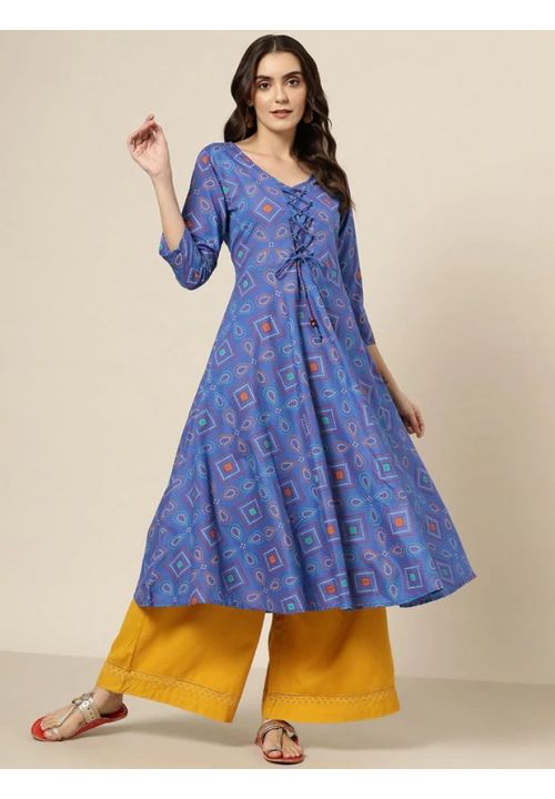 Blue Blend Ready Made Cotton Kurti Salwar Pants SRVEP24612R - ShreeFashionWear  