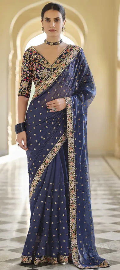 Blue Bridesmaid Wedding Saree In Silk IWS1744549 - ShreeFashionWear  