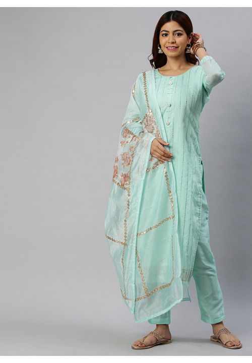 Blue Cotton Salwar Pant With Art Silk Dupatta SRPRF115305 - ShreeFashionWear  