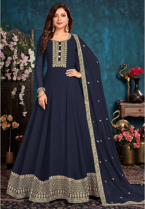 Blue Designer Bridesmaid Long Anarkali Suit In Georgette SRDFS17104 - ShreeFashionWear  