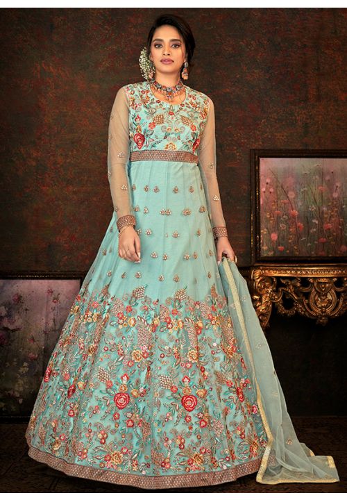 Blue Engagement Wedding Anarkali Suit In Net SWHLD4004 - ShreeFashionWear  
