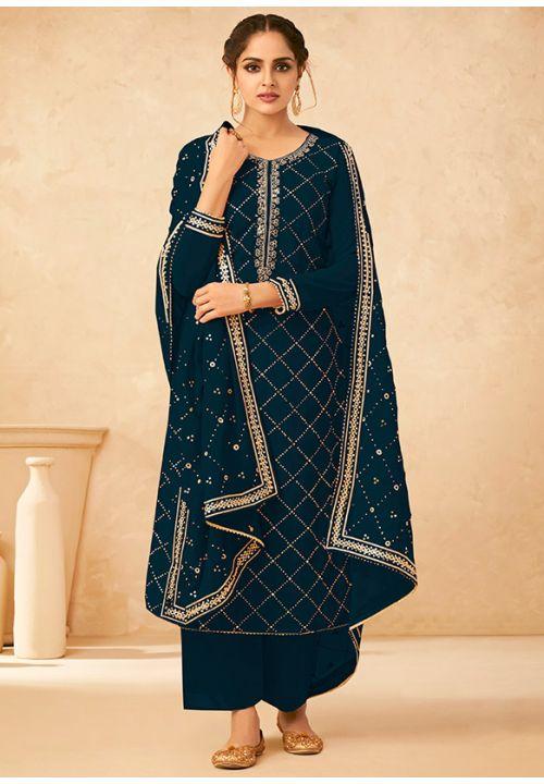 Blue Evening Indian Pakitani Palazzo Salwar Suit SFYS65606 - ShreeFashionWear  