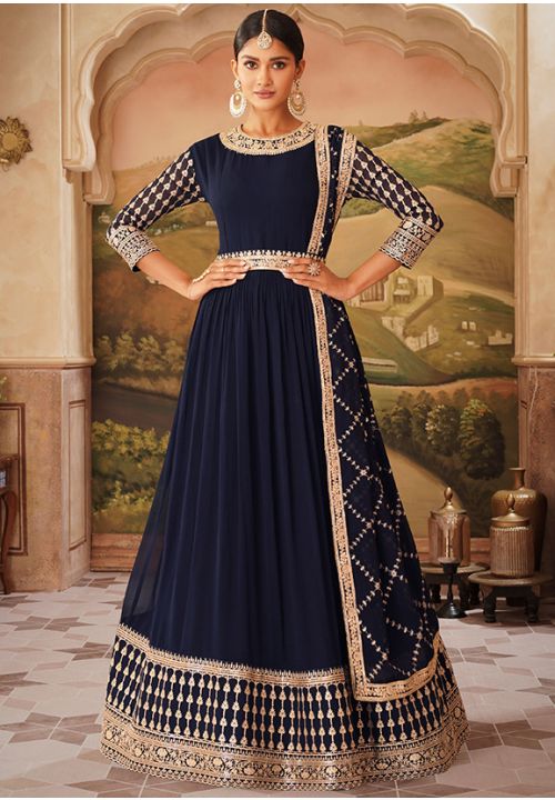 Blue Georgette Indian Wedding Ready Made Anarkali Suit SRYS79501 - ShreeFashionWear  