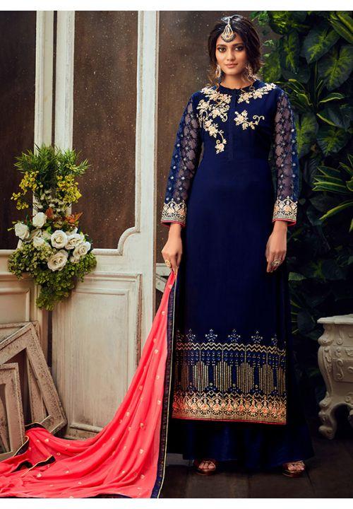 Blue Georgette Partwear Palazzo Sharara Kameez Suit  SFHLD3406 - ShreeFashionWear  