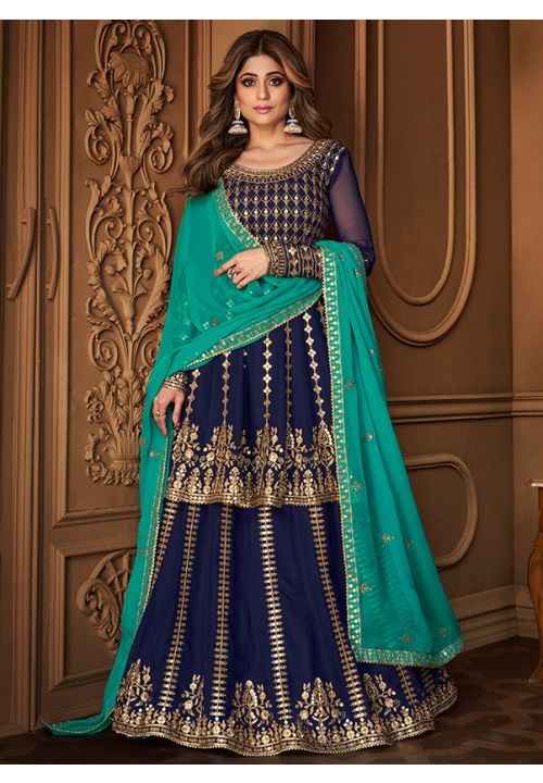 Blue Georgette Shamita Shetty Designer Lehenga Choli SRYS79004 - ShreeFashionWear  