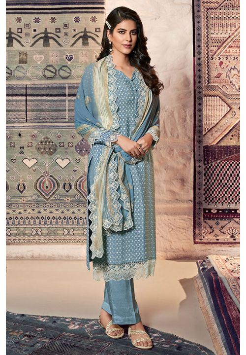 Blue Indian Pakistani Crepe Salwar Pants Trouser Kameez  SFYS67108 - ShreeFashionWear  