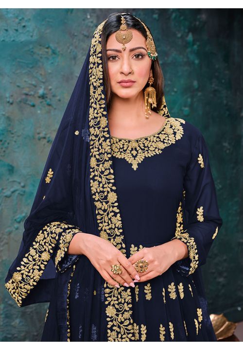 Blue Indian Pakistani Wedding Anarkali Sangeet Gown SFDFS14203 - ShreeFashionWear  