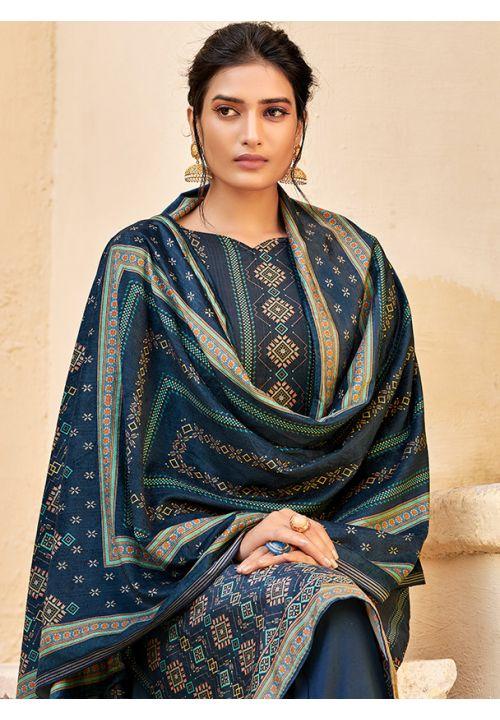 Blue Indian Plus Size Velvet Salwar Kameez Palazzo Suit SFDSIF5203 - ShreeFashionWear  