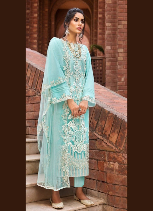 Blue Net Designer Salwar Kameez Suit Small - 3XL SAGA441 - ShreeFashionWear  