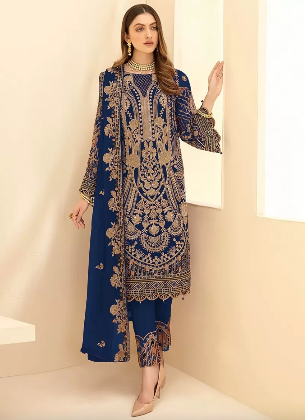 Blue Pakistani Style Salwar Pant Suit In Georgette SHRFZ109866 - ShreeFashionWear  