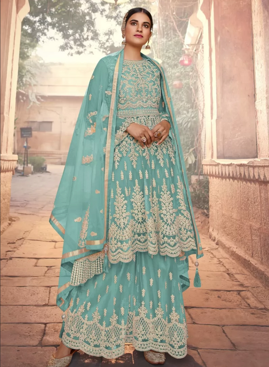 Blue Palazzo Net Indian Pakistani Bridal Palazzo Suit SFZ110988 - ShreeFashionWear  
