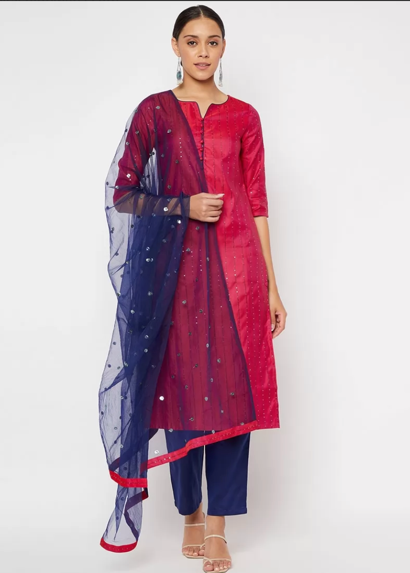 Blue Pink Sangeet Cotton Silk ReadyMade Salwar Suit SHFZ110395 - ShreeFashionWear  