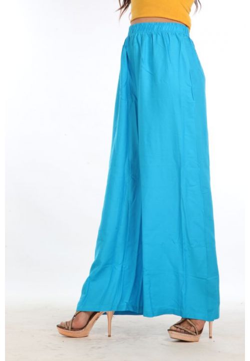 Blue Plain Women's Botton Trouser In Rayon SRBTM1101 - ShreeFashionWear  