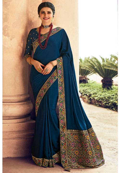 Blue Prachi Desai Silk Crepe Designer Saree SFFSN23104 - ShreeFashionWear  