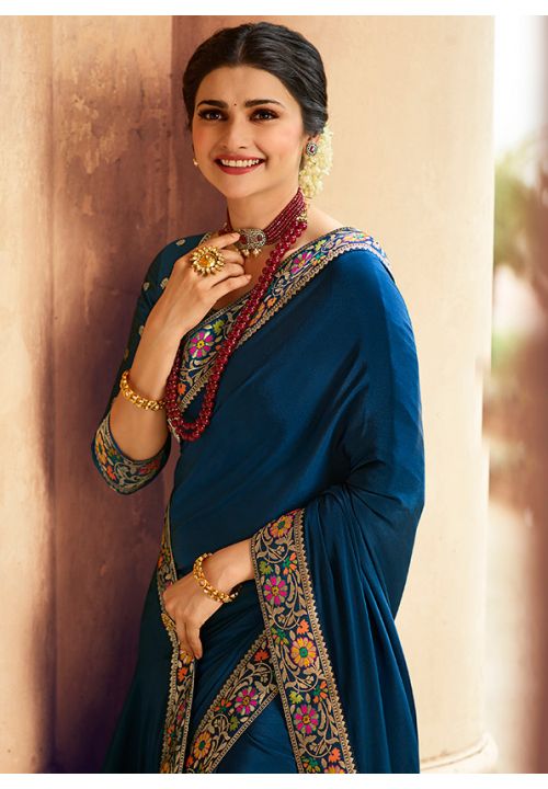 Blue Prachi Desai Silk Crepe Designer Saree SFFSN23104 - ShreeFashionWear  