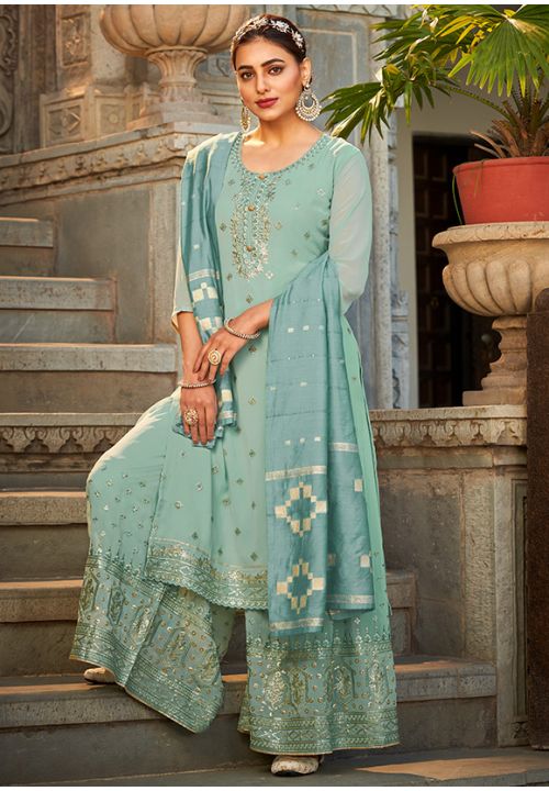 Blue Pure Gorgette Palazzo Suit Salwar Pants SRYS78901 - ShreeFashionWear  