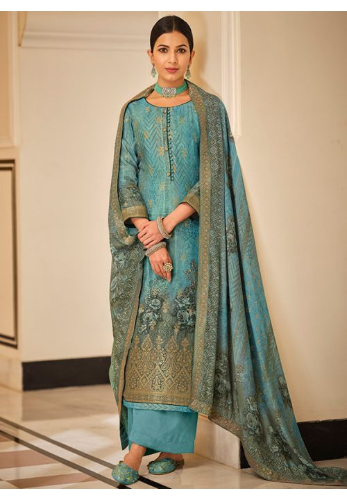 Blue Viscose Silk Plus Size Palazzo Suits Salwar  SFSTL17505 - ShreeFashionWear  