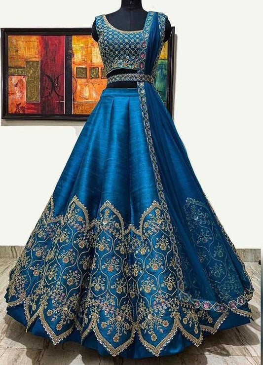 Blue Wedding Lehenga In Raw Silk With Zardozi Work SINS5213 - ShreeFashionWear  