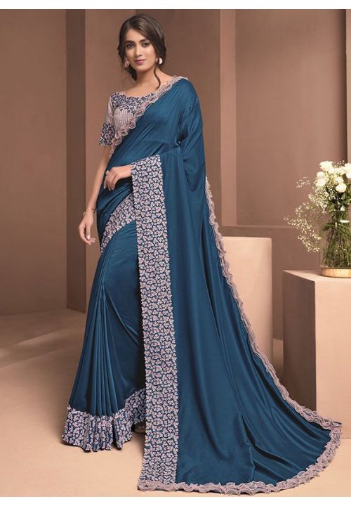 Blue Wedding Silk Georgette Designer Saree YDDIW18317 - ShreeFashionWear  