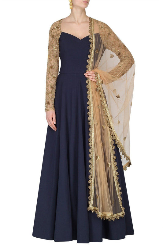Designer Indian Blue Long Sleeves Anarkali Long Suit - ShreeFashionWear  