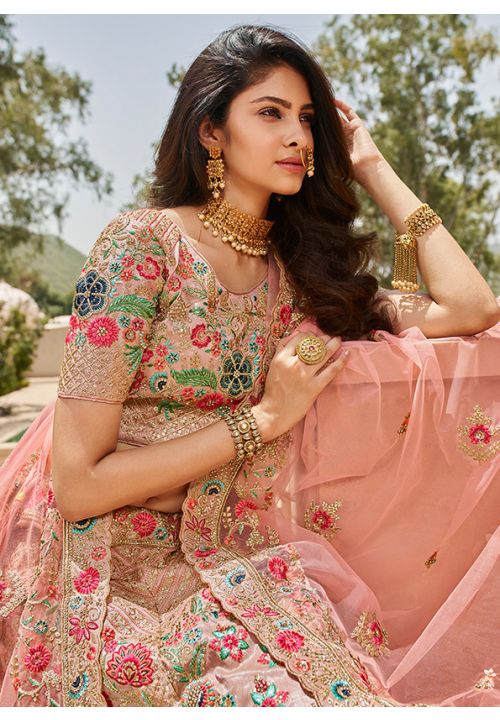 Blush Pink Wedding Maharani Silk Bridal Lehenga Choli EXSA280702 - ShreeFashionWear  
