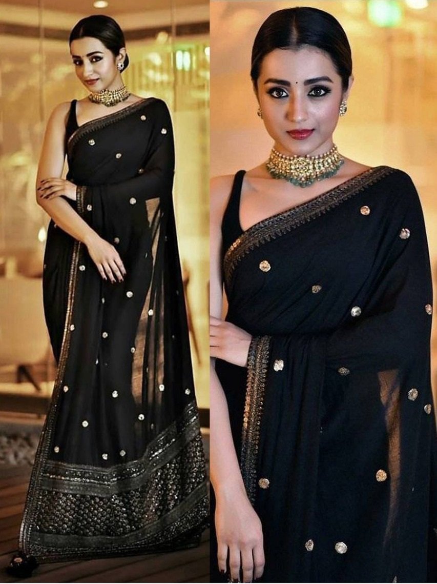 Bollywood Partywear Black Saree In