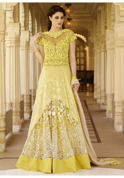 Bridal Yellow Haldi Night Pure Bridal Anarkali Gown In Net  ESA49007 - ShreeFashionWear  