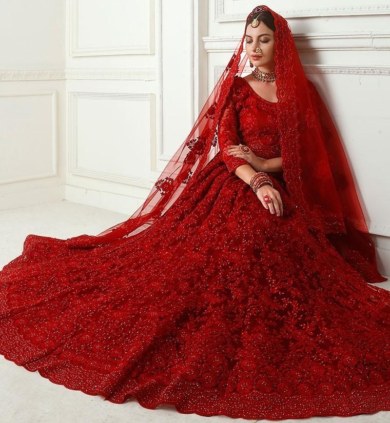 Velvet Hand Work Bridal Lehenga Choli In Red Colour - LD4900613