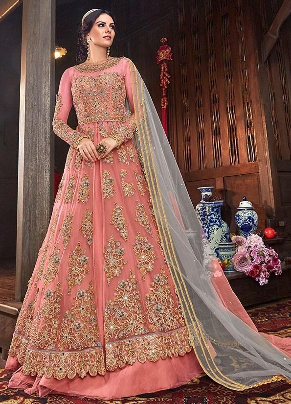 Bridal Pink Pure Net Lehenga Kameez Suit SFYDS9555 - ShreeFashionWear  