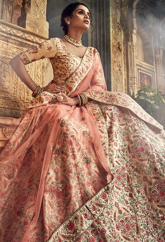 Buy Rose Pink and White Cotton A Line Lehenga Choli Online