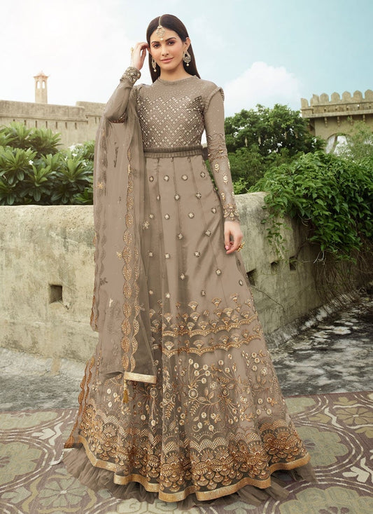 Brown Amyra Dastur Long Anarkali Evening Gown In Net FZSF100745 - ShreeFashionWear  