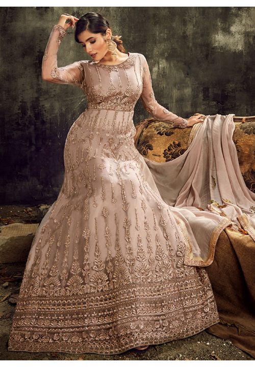 Brown Bridal Anarkali Gown In Net Heavy Embroidery Work SFHLD2705 - ShreeFashionWear  