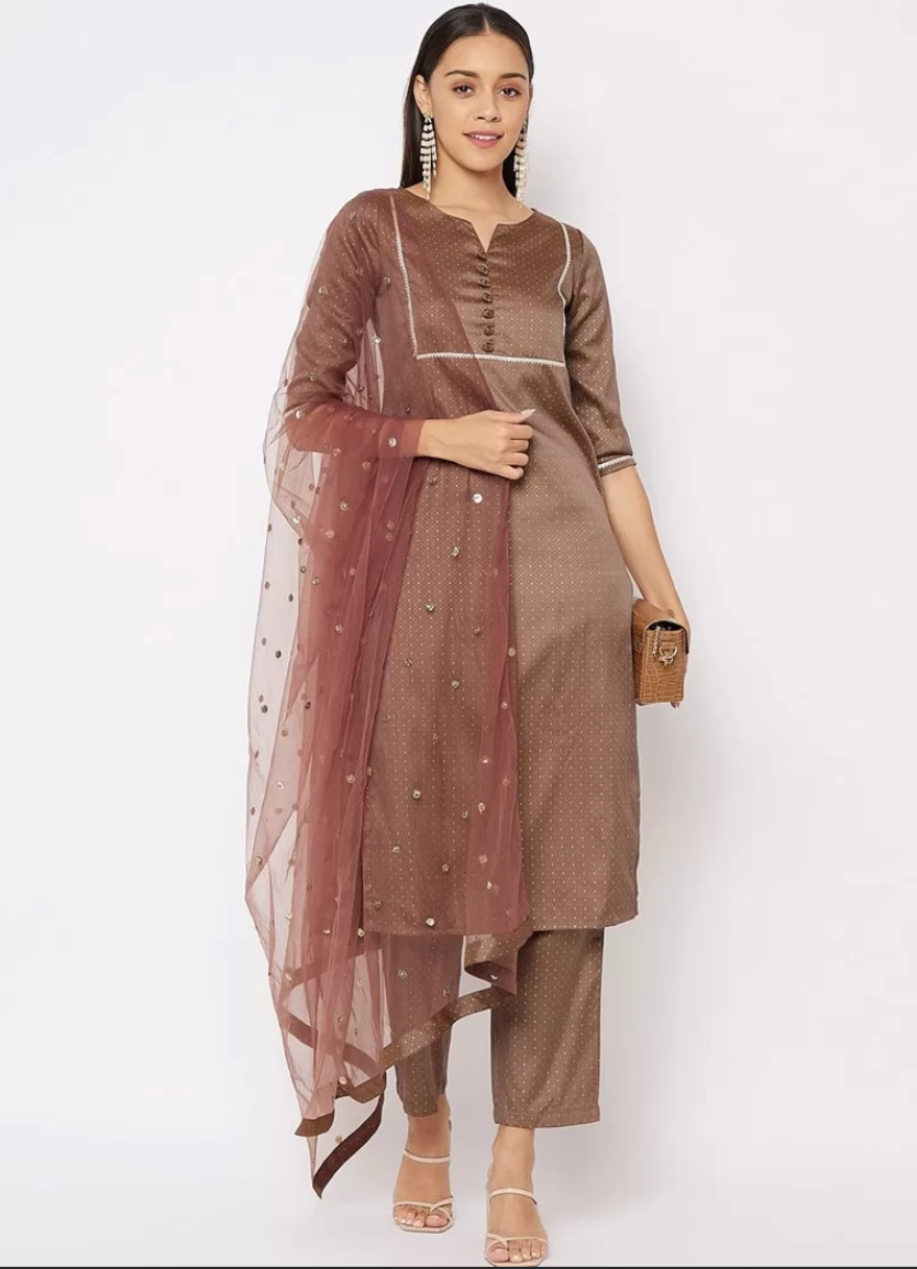 Brown Cotton Silk ReadyMade Salwar Suit SHFZ110388 - ShreeFashionWear  