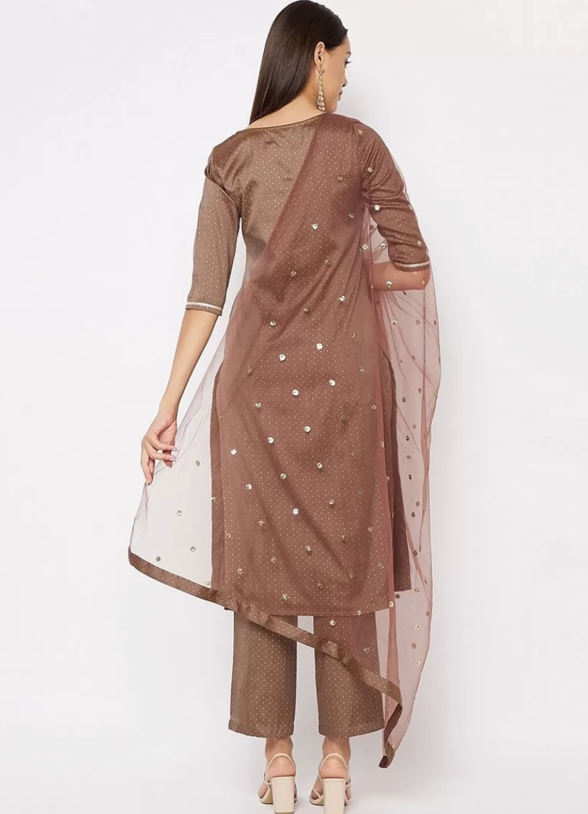 Brown Cotton Silk ReadyMade Salwar Suit SHFZ110388 - ShreeFashionWear  