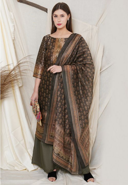 Brown Indian Pure Silk Fabric Palazzo Suits SRSTL18012 - ShreeFashionWear  