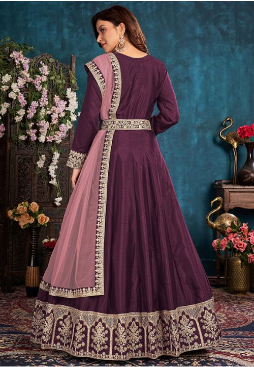Burgundy Designer Bridesmaid Long Anarkali Suit In Art Silk SRSA332402 - ShreeFashionWear  
