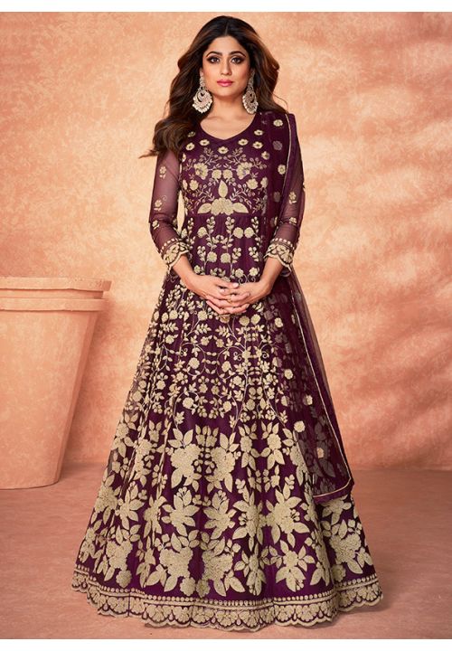 Burgundy Wedding Long Anarkali Suit Gown SRSA332400 - ShreeFashionWear  