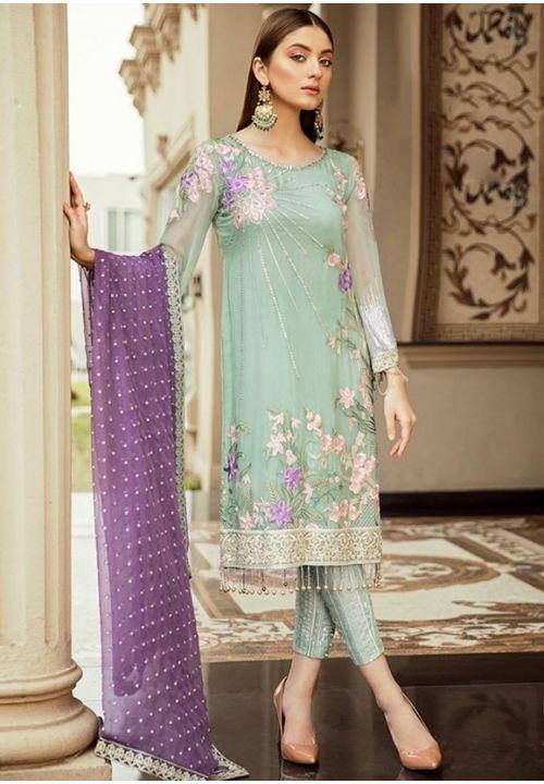 Buy Casual Blue Salwar Kameez Suit Pant In Net Embroidery Work SIYDS916 - ShreeFashionWear  