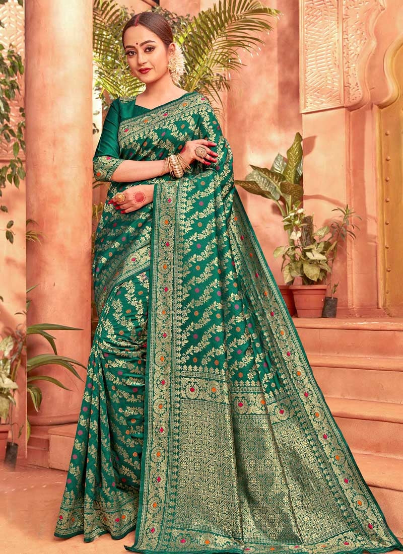 Buy Festive Green Wedding Saree In Banarasi Silk  FZ87419 - ShreeFashionWear  