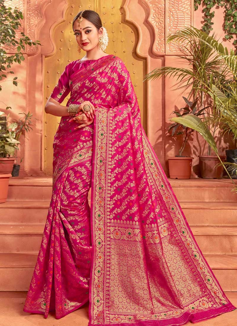 Buy Festive Pink Wedding Saree In Banarasi Silk  FZ87418 - ShreeFashionWear  