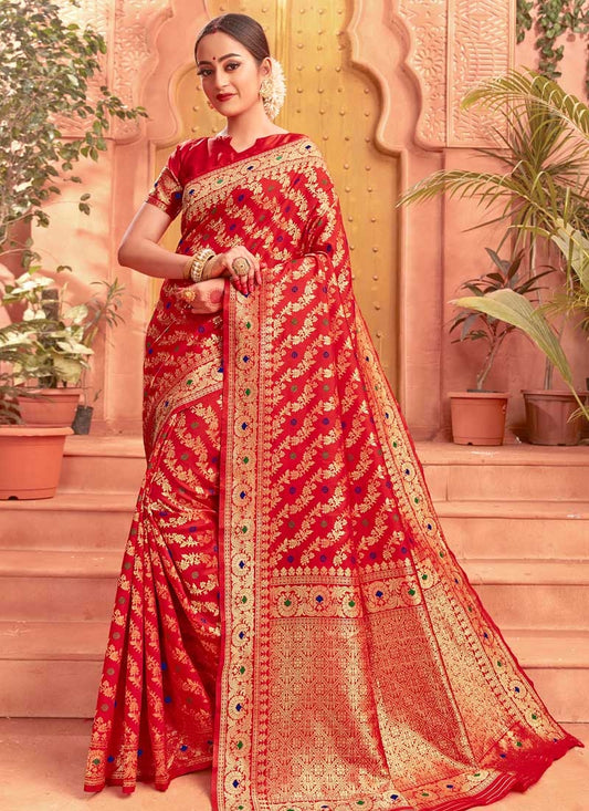 Buy Festive Red Wedding Saree In Banarasi Silk  FZ87416 - ShreeFashionWear  