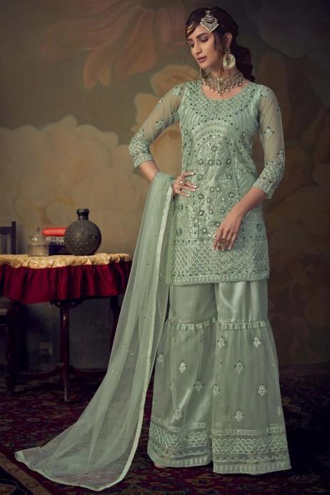Buy Green Wedding Partywear Palazzo Sharara Suit In Net SHBZ4326 - ShreeFashionWear  