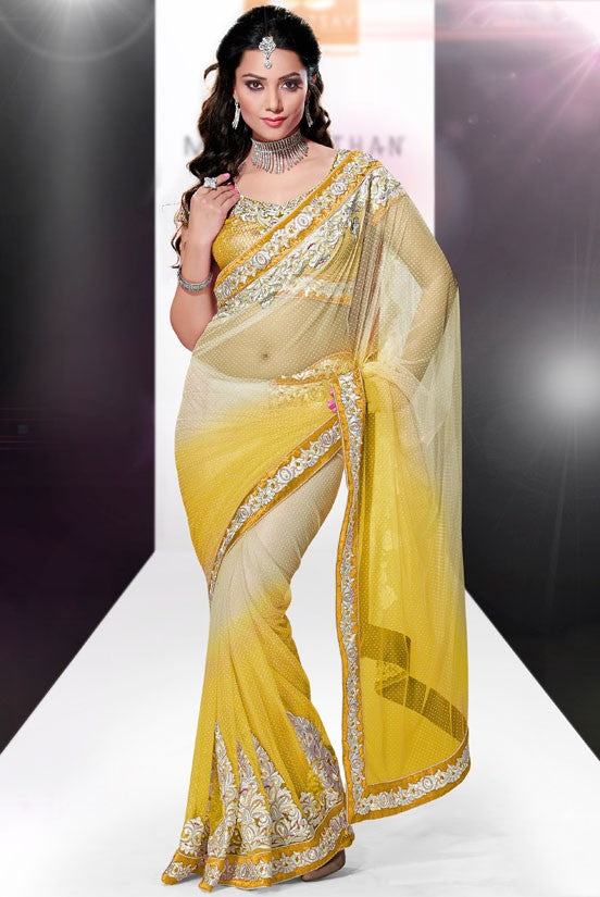 Buy Wedding Haldi Saree In Net Sequin Blouse ID1108 - ShreeFashionWear  