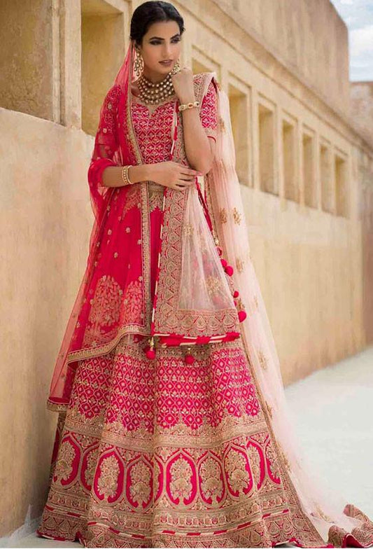 Buy Bridal Wedding Pink Lehenga In Silk SF017 - ShreeFashionWear  